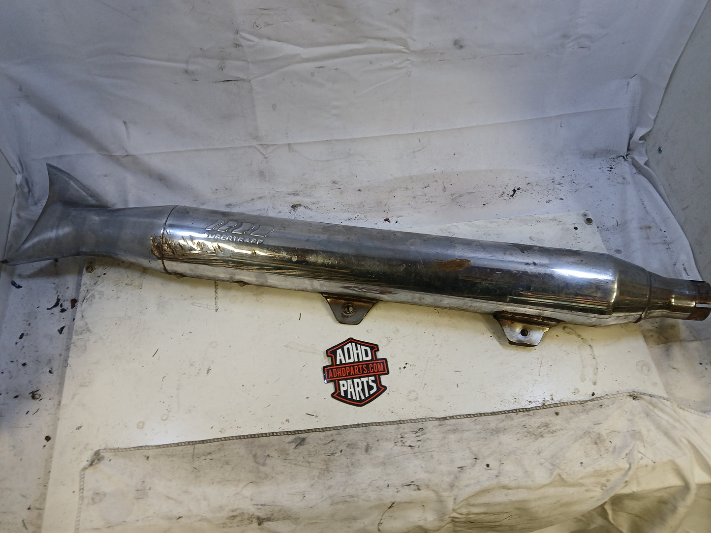 Supertrapp eksospotte med fishtail. 1 3/4"